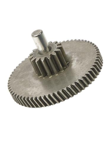 Шестерня (Z=85/15, d52/18,5мм, с осью, мет.) двойная для АБР-1  3