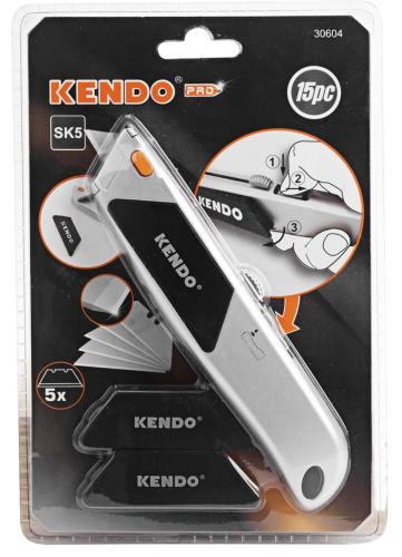 Нож трапециевидный универсальный PRO с автозаменой лезвий "KENDO" (арт.30604)