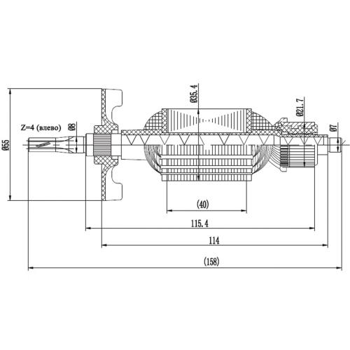 Якорь L=158 мм, 4z(влево), аналог (515309-2) Makita HP1630 / HP1631  4